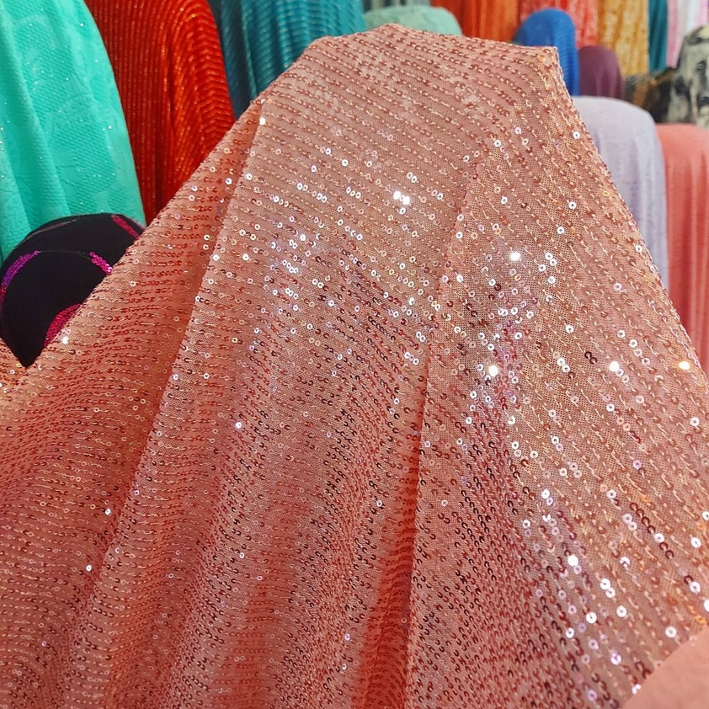 kain tile payet premium  - kain payet sequin  - kain payet seribu  - kain payet meteran ( peach) AT