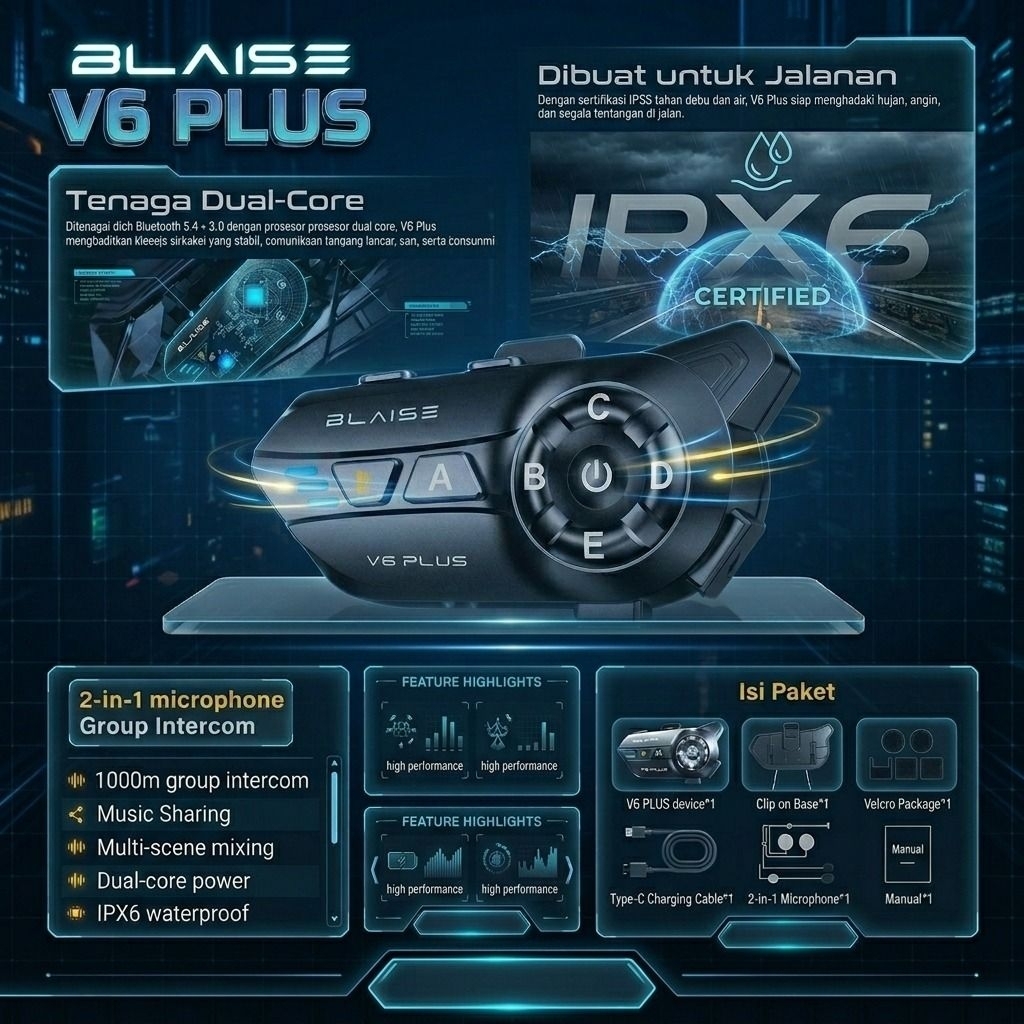 Intercom Helm Bluetooth BLAISE V6 PLUS