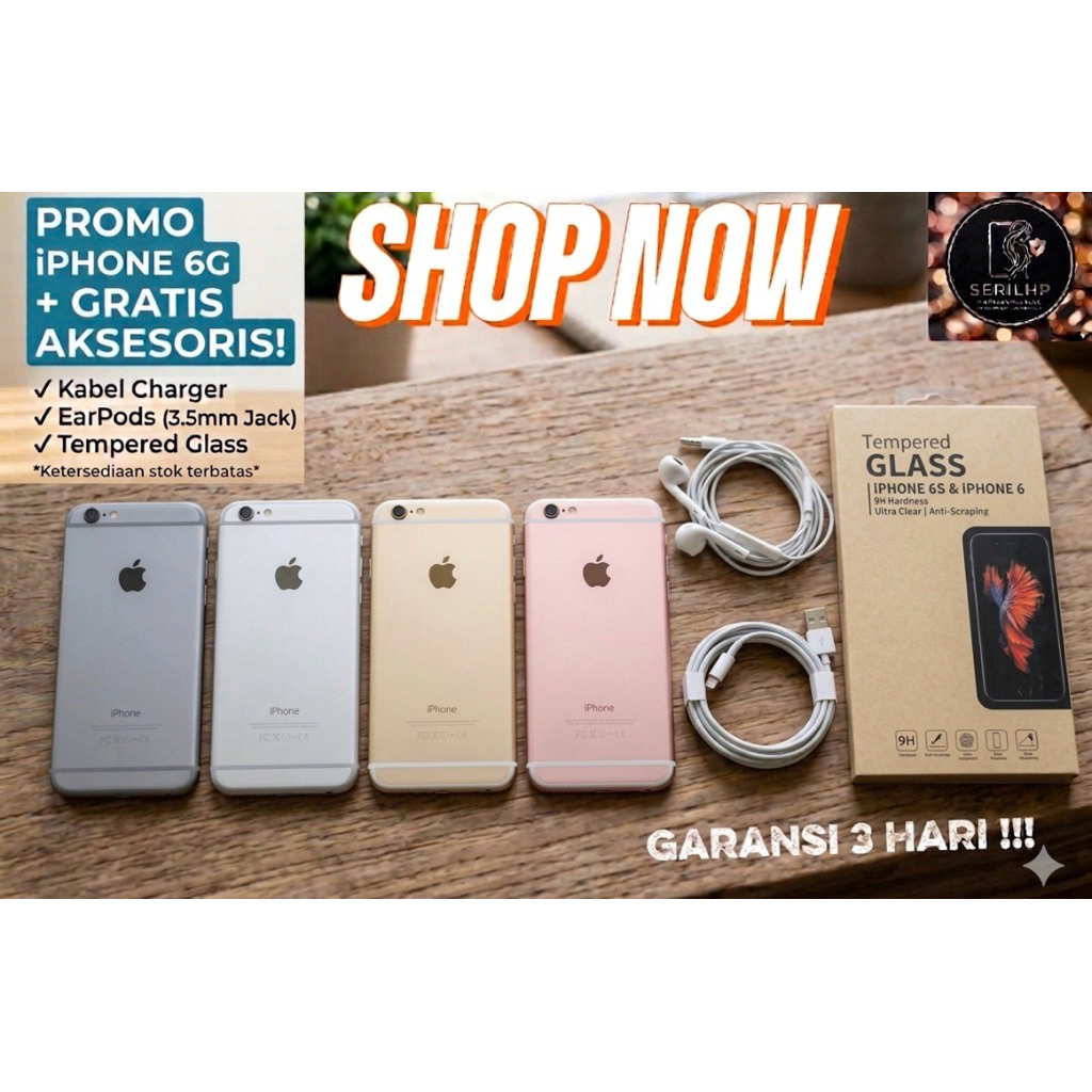 Iphone 6 6g secound mulus varian 16gb,32gb,64gb, dan 128gb BONUS HEADSET DAN TAMPLER GLASS  garansi 