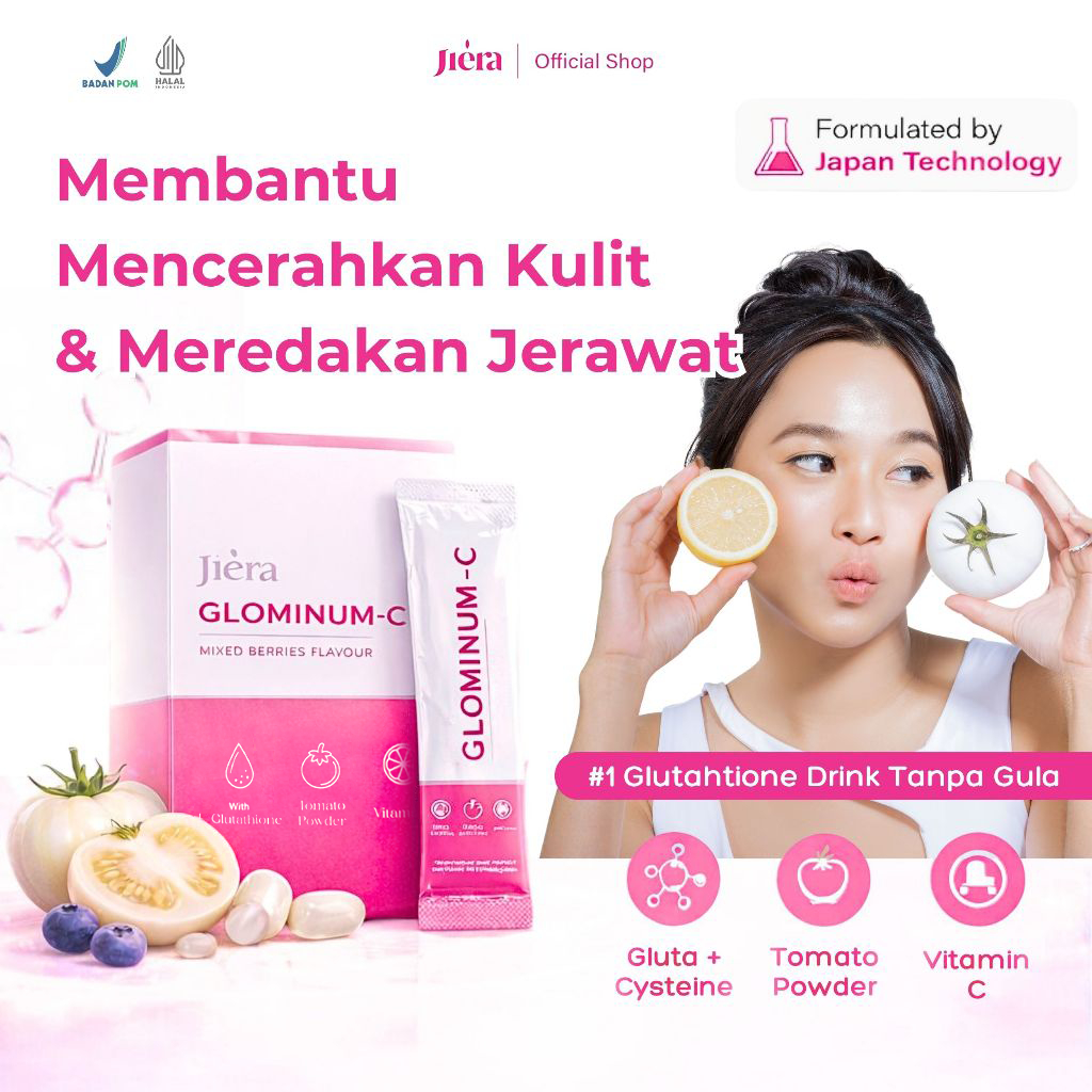 JIERA Glominum-C Drink (1 BOX isi 10) | Minuman L-Glutathione Reduced & Collagen Drink | with Tomato