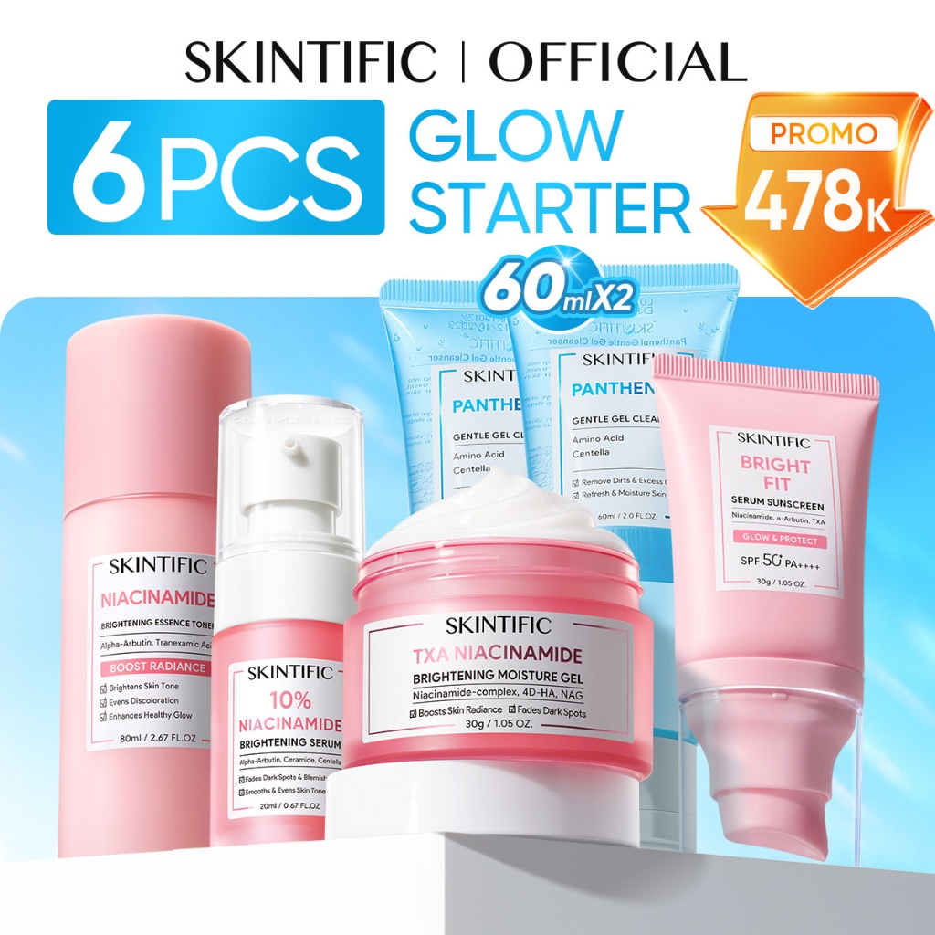 [6PCS] SKINTIFIC Starter Skincare Set – Mini Routine Cleanser + Serum + Toner + Moisturizer + Sunscr
