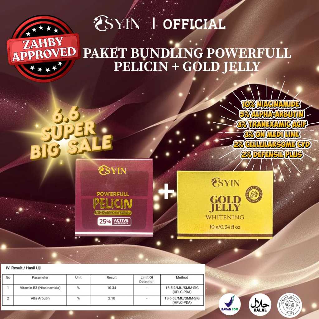 PAKET BUNDLING Powerfull Pelicin Night Whitening + Gold Jelly Whitening 10gr Osyin Glow
