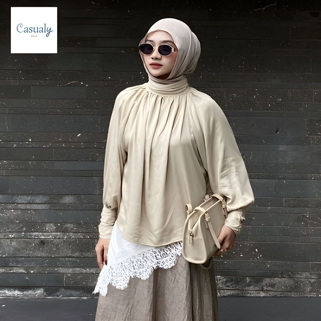 CASUALY - Arumi Blouse Rayon Twill Premium Lengan Balon