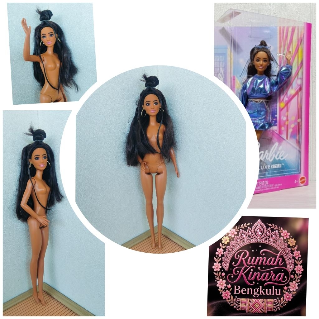 Preloved Rebody Barbie Fashionistas Head Barbie Duluxe Style#7 Exotic ASIA Original Mattel