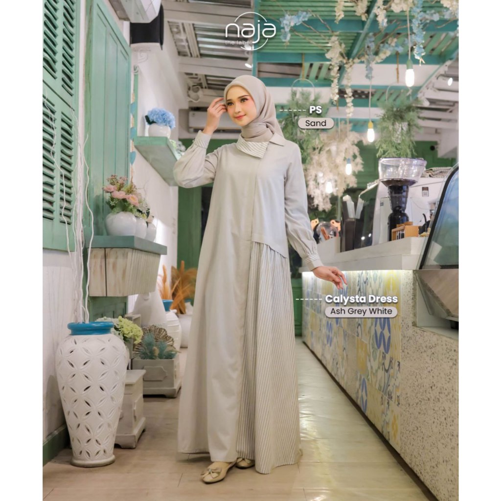 NAJATHELABEL - CALYSTA DRESS | Dress Katun Motif Salur | Dress Anggun dan Elegan