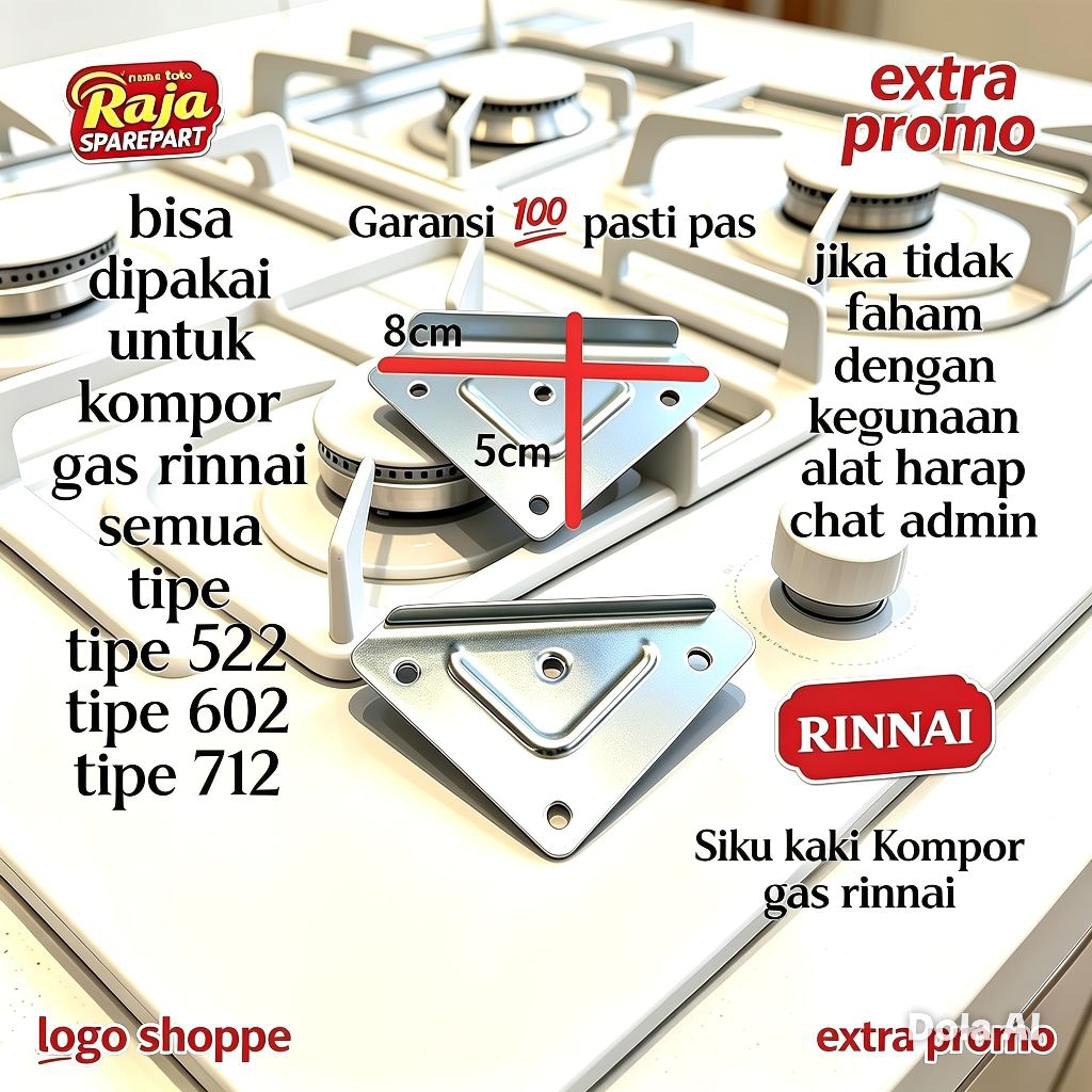 siku kompor gas rinnai, plat siku kompor, dudukan sudut kompor, sparepart kompor rinnai, variasi kom