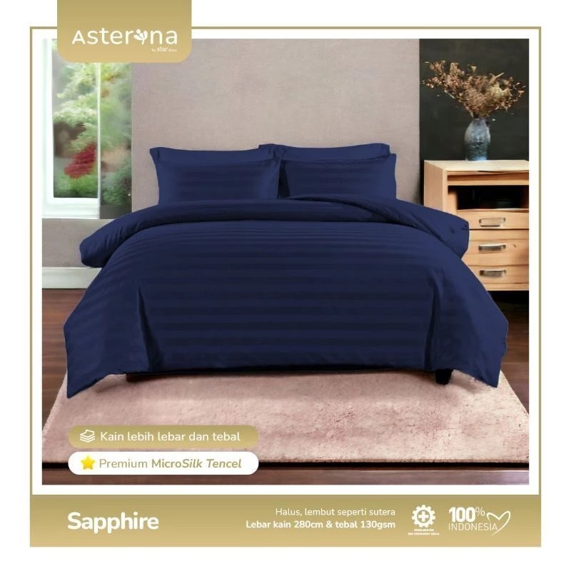 SPREI SET PREMIUM MIKRO TENSEL MOTIF GARIS/SALUR SAPPHIRE