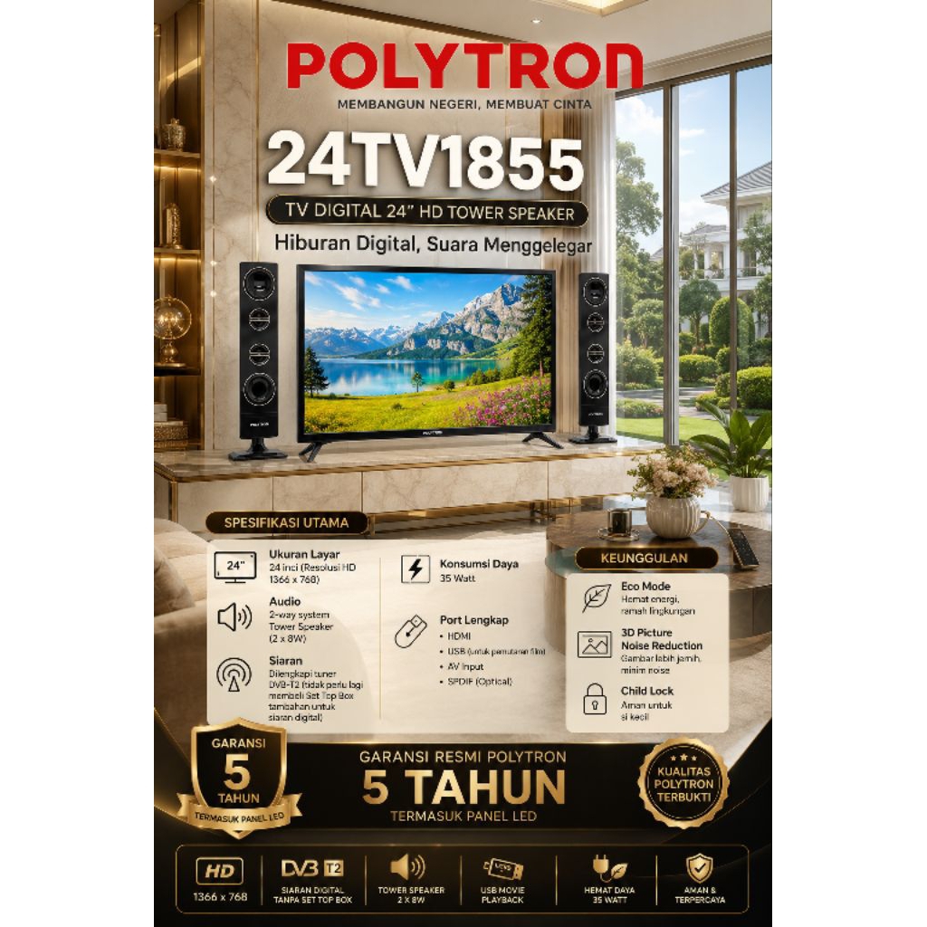 televisi Polytron 24TV1855 Cinema Tower