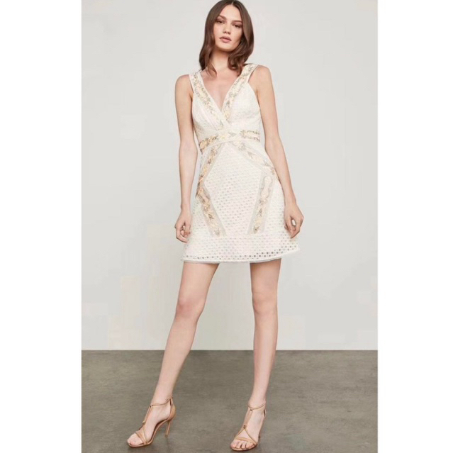 PRELOVED BCBG Maxazria Cream Fauve Sleeveless Lace Mini Dress Fashion Wanita Branded