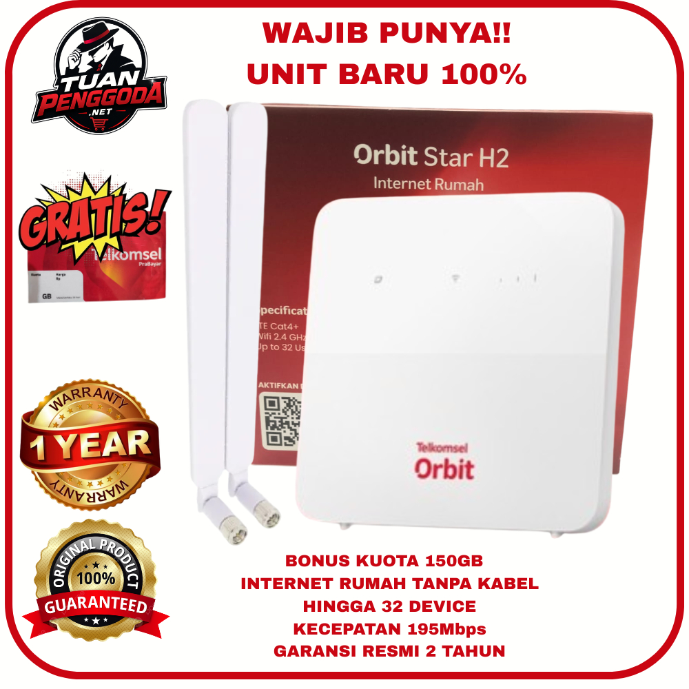 ORIGINAL BARU 100% Modem Orbit Star H2 4G LTE WiFi Router Huawei B320 Bonus Kuota 150GB Support 32 D