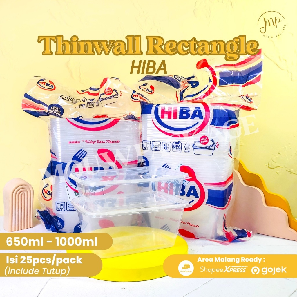 THINWALL HIBA BPA FREE 650ML 1000ML RECTANGLE ISI 25PCS / THINWALL NASI AYAM CATERING INCLUDE TUTUP