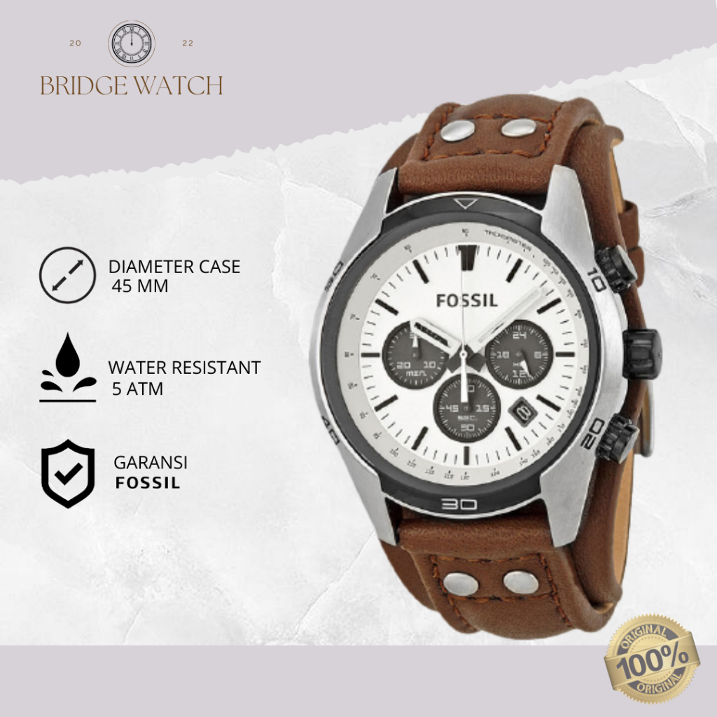 Jam Tangan Pria Fossil CH2890 Coachman Chronograph Brown Leather Strap Kulit Original