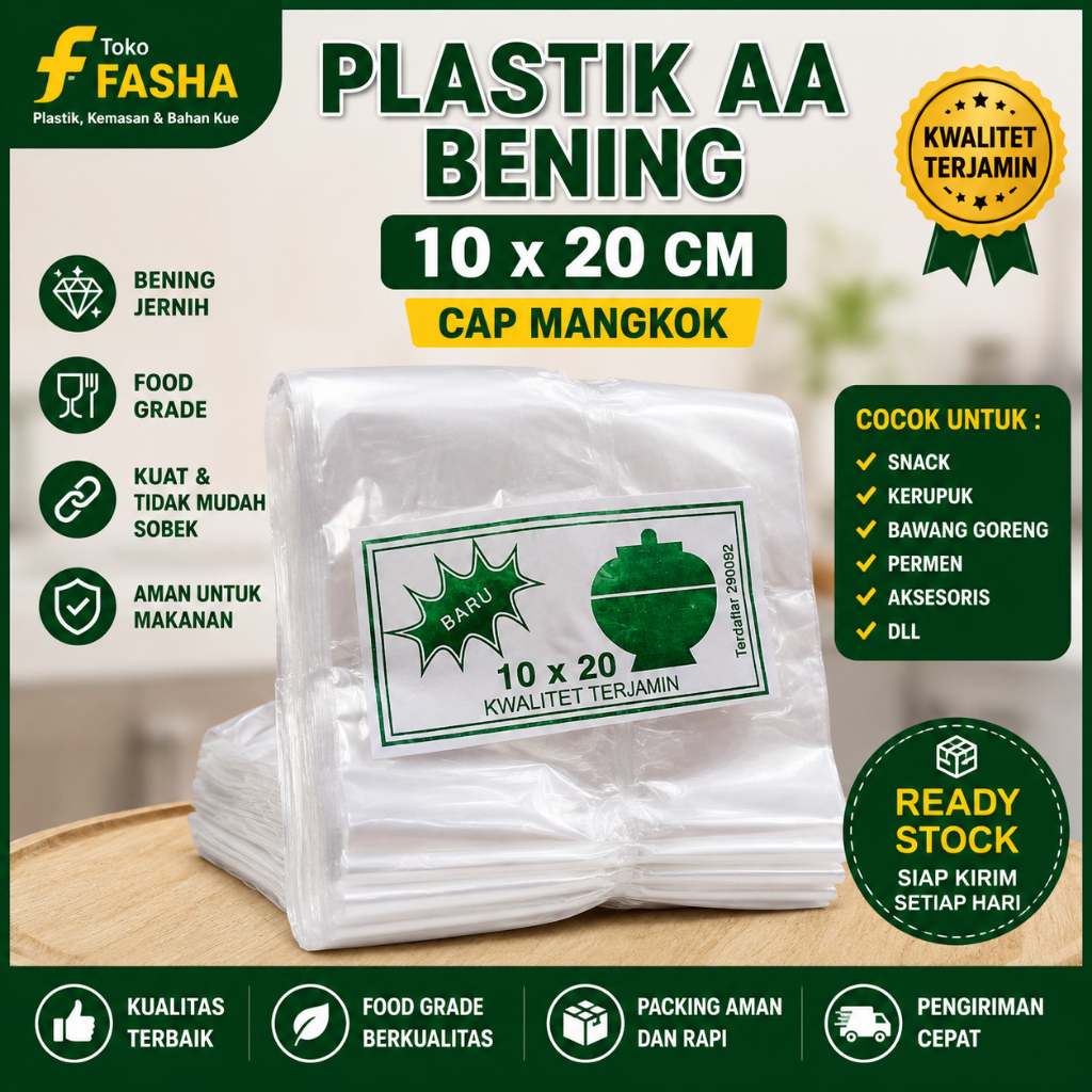 Plastik AA Bening 10x20 cm Cap Mangkok | Plastik Kemasan Snack Kerupuk Bawang Goreng Food Grade