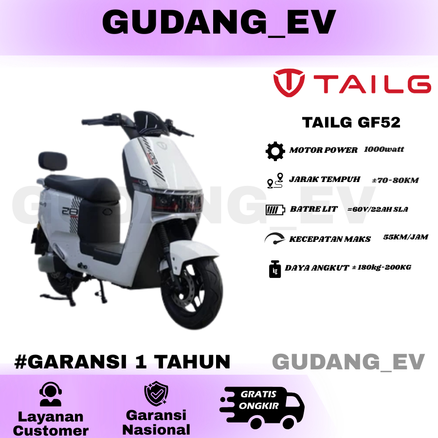 SEPEDA LISTRIK TAILG GF52 COWOK PRIA DESIGN GAGAH MCB BATTERY SLA 60/22Ah