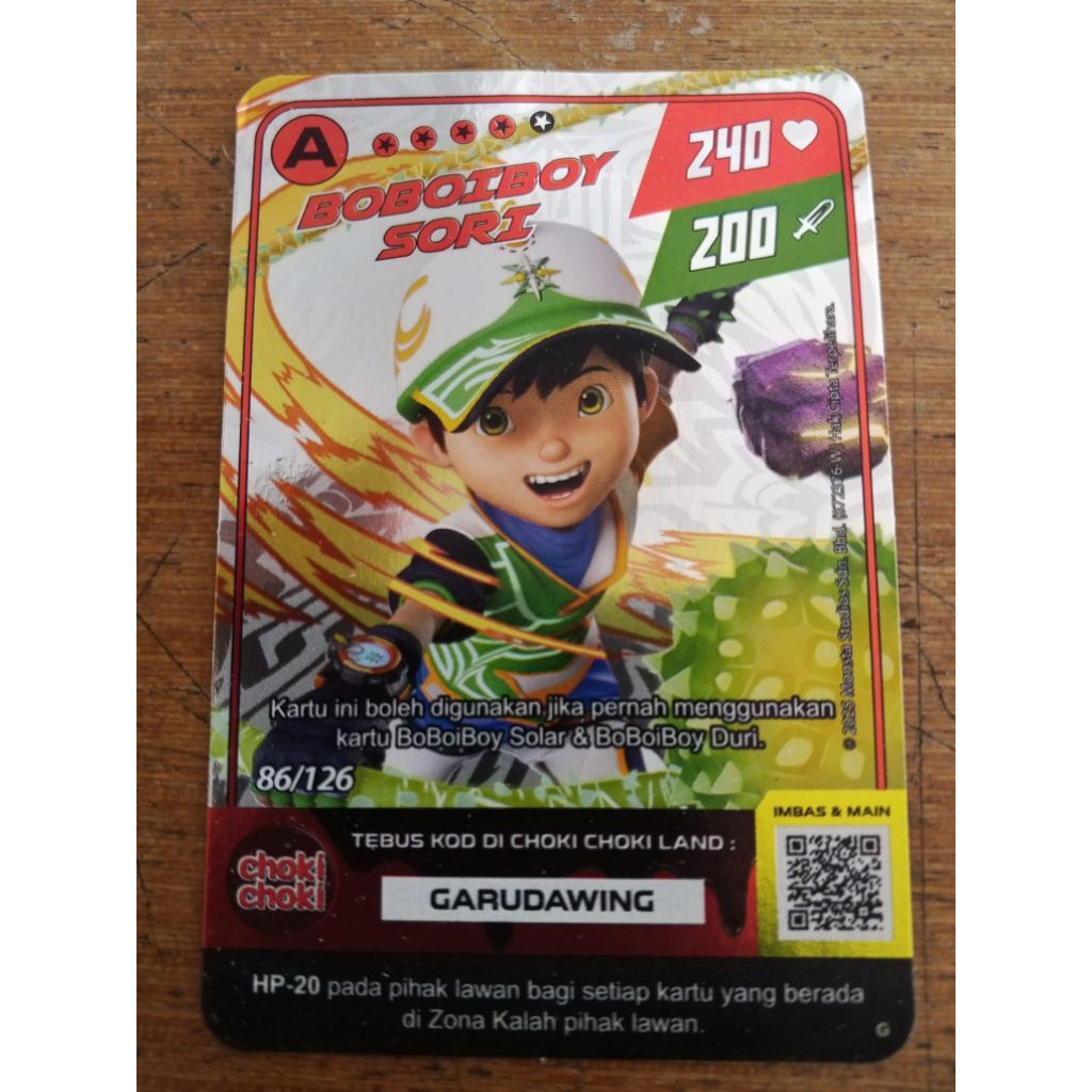 Limited card choki-choki Monsta galaxy card "Boboiboy Sori Foil Tier A"