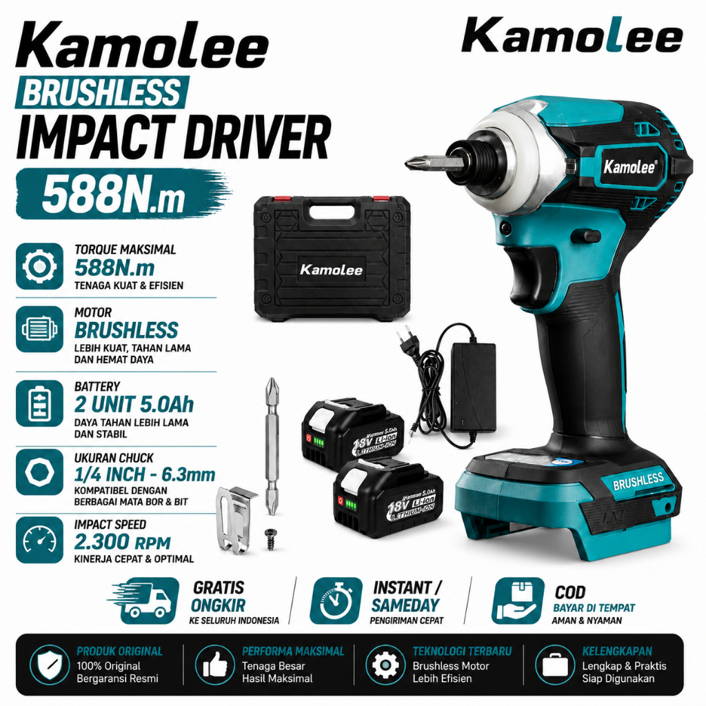 KAMOLEE - BRUSHLESS IMPACT DRIVER 1/4" Torsi 588N.M | Brushless Electric Impact Screwdriver Infinite