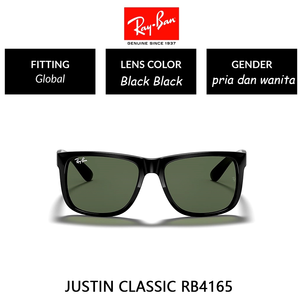 Ray-Ban Justin RB4165 Kacamata Hitam Full Frame 100% Original Anti UV400, Style Casual Modern Keren,
