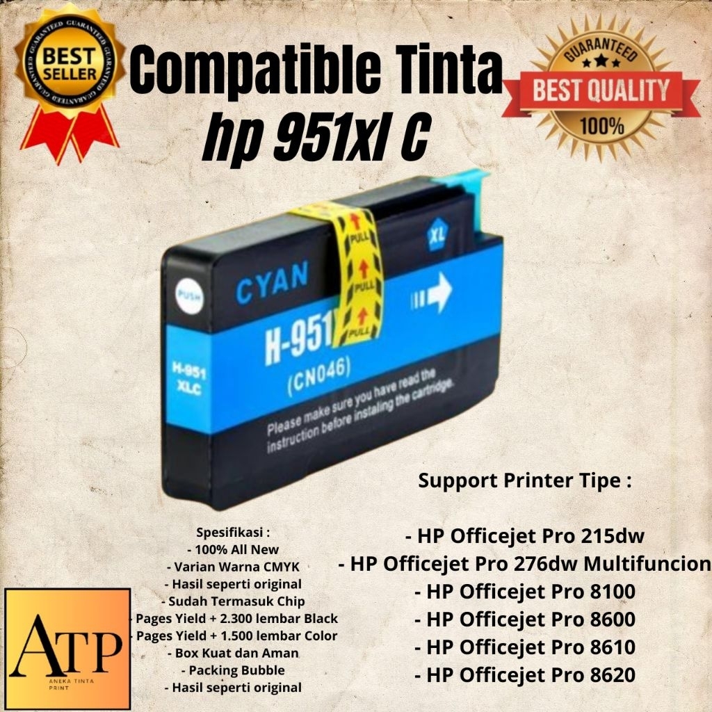 Cartridge Compatible HP  951XL Cyan (biru) HP Officejet Pro 215dw- HP Officejet Pro 276dw Multifunci