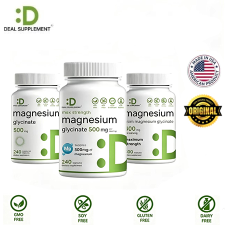 Deal Supplement Magnesium Glycinate 500mg -180 & 240 Veggie Capsules