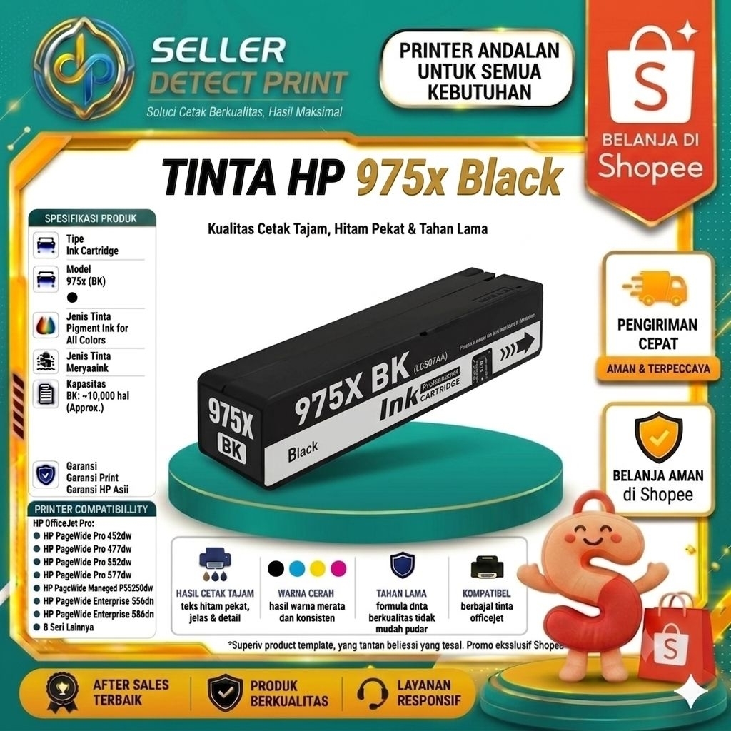 Catridge Tinta Compatible HP 975X Black Printer HP Pagewide Pro 452dn, 452dw, 477dn, 477dw, 552dw