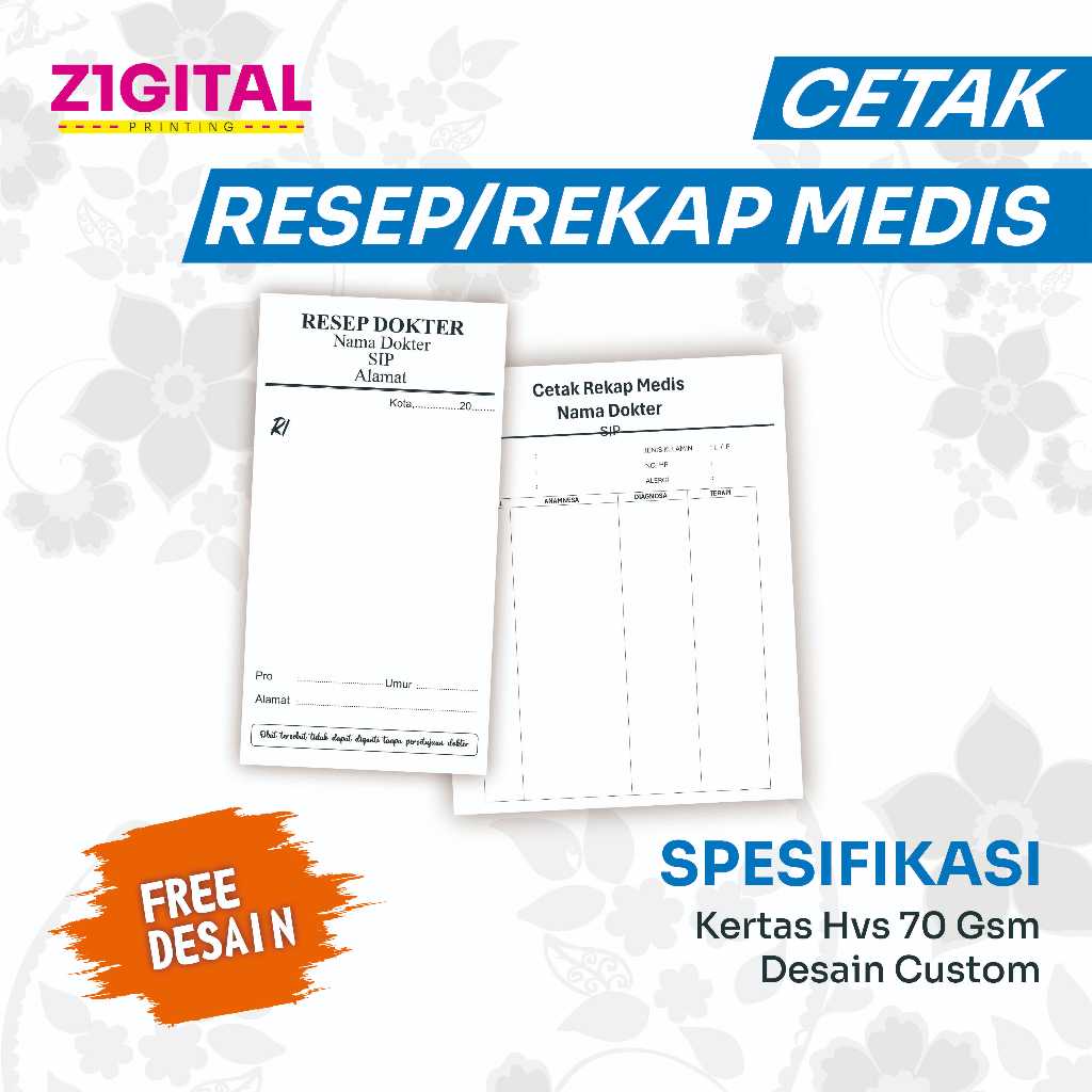 CETAK RESEP DOKTER /REKAM MEDIS  KEPERLUAN DOKTER ATAU SEJENISNYA
