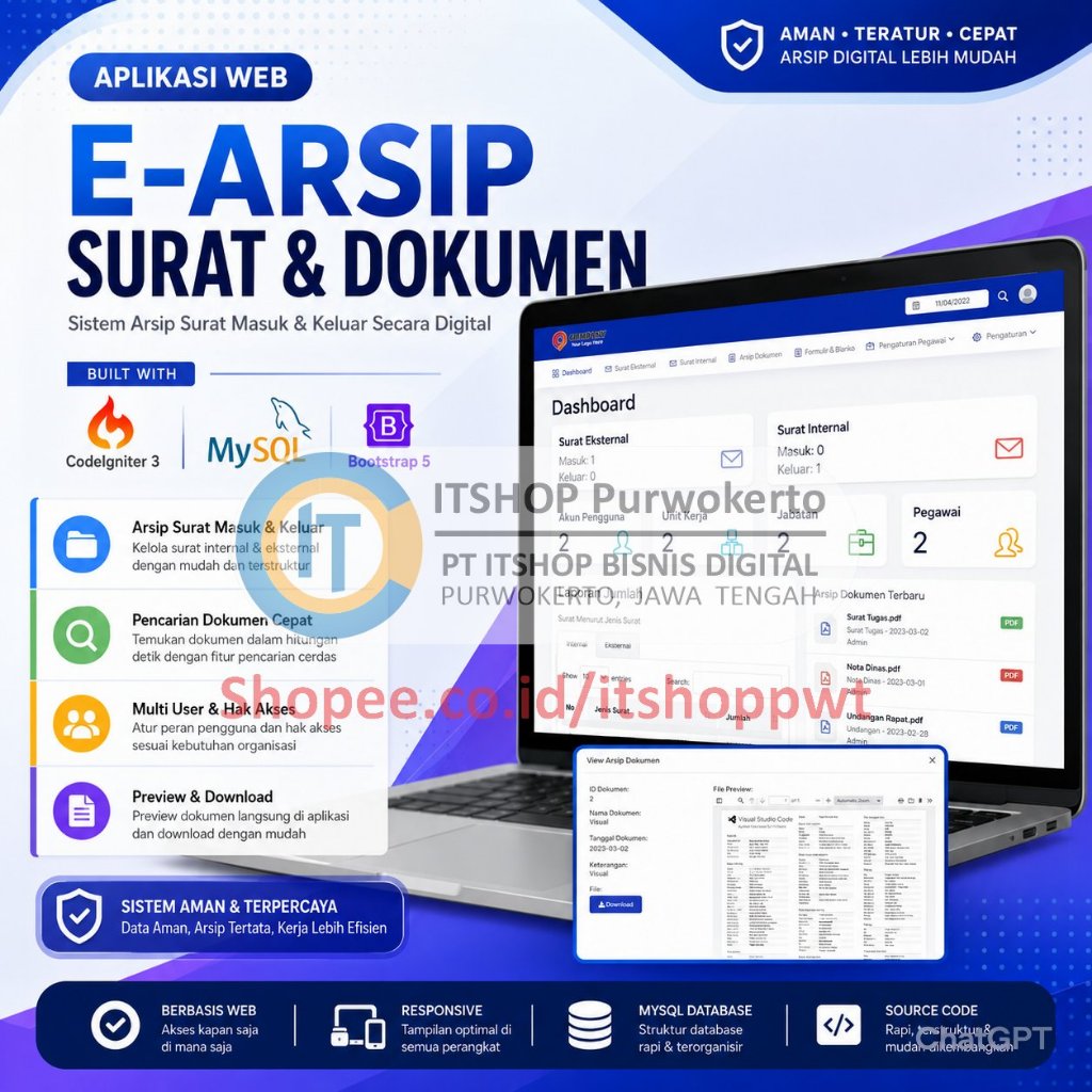 Source Code Aplikasi Web E-Arsip Surat Dokumen PDF Codeigniter 3 MySQL