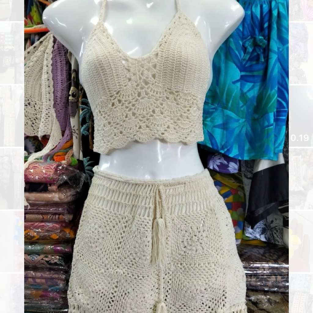 One Set Rajut | Rajut Pantai Khas Bali | Set Bikini Rok Rajut