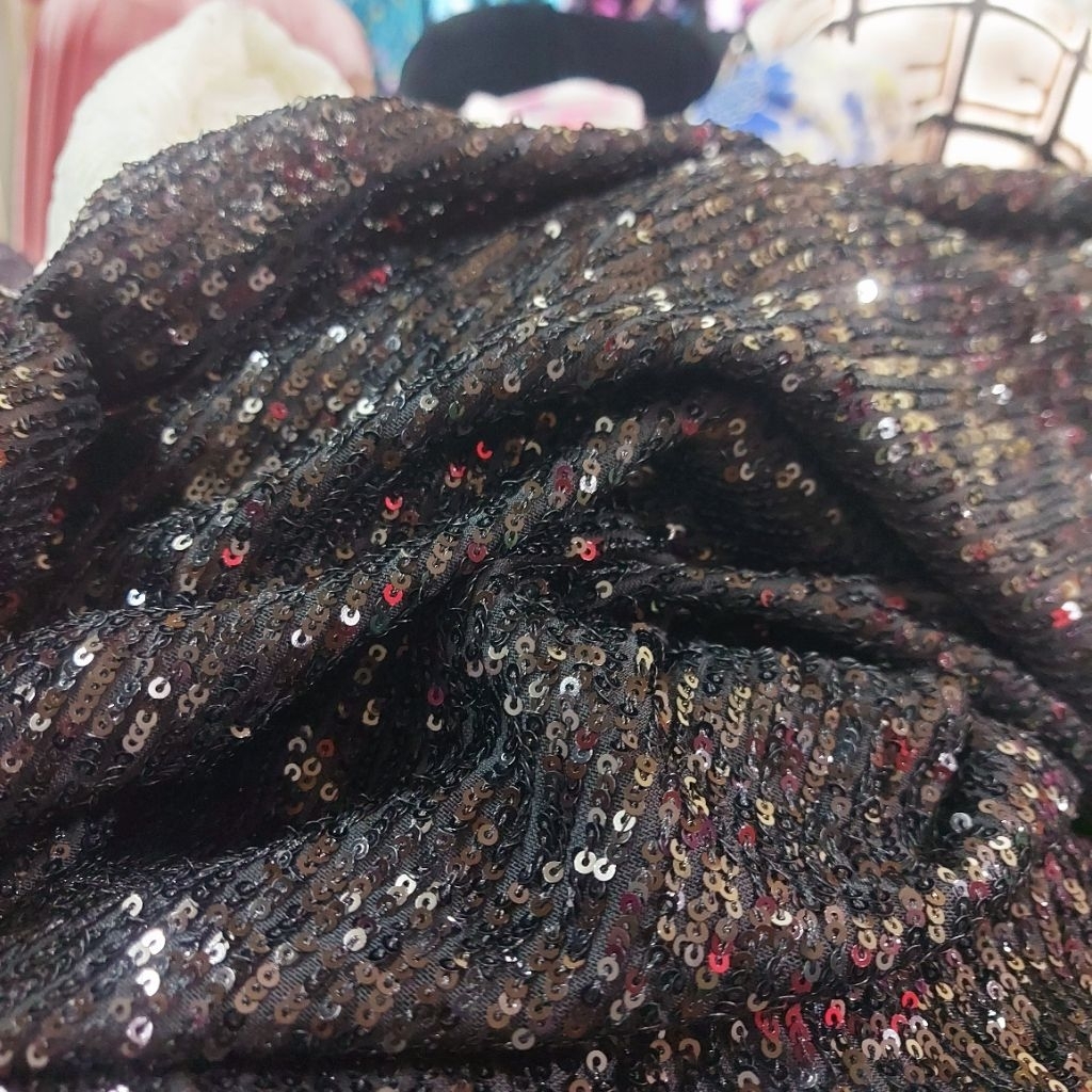 kain tile payet premium  - kain payet sequin  - kain tile payet kebaya mewah ( hitam) kj