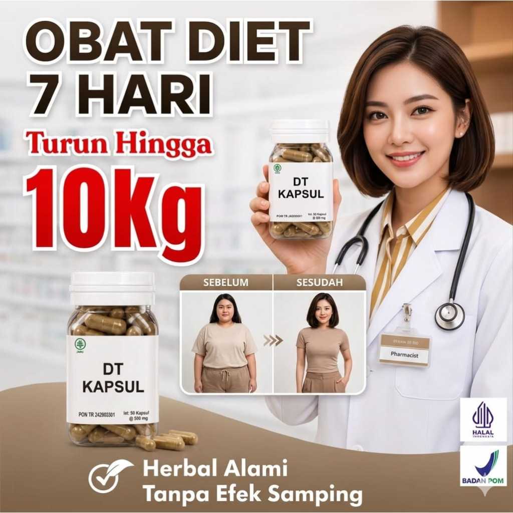 DT KAPSUL BPOM Kapsul/Pil Diet Pelangsing Herbal Pelangsing Alami dan Penghilang Lemak