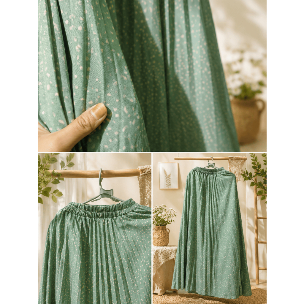 Rok Plisket Hijau Mint