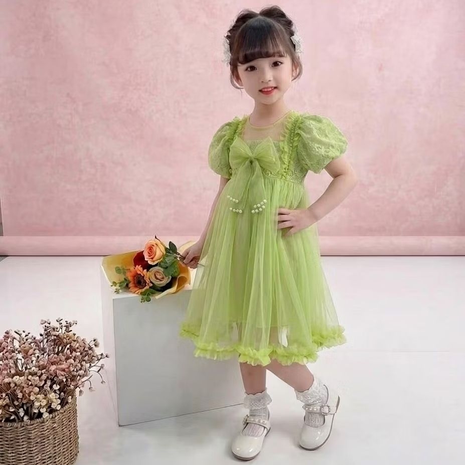Usia 2-5tahun L2HC D782 DRESS BRUKAT TILE HIJAU MUDA
