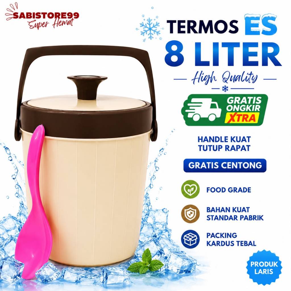 TERMOS ES 8 LITER GRATIS Centong - Es Dingin Awet Tahan Lama Es Tidak Mencair Tutup Rapat / Termos N