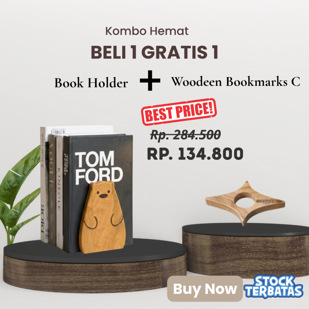 KLIQKAYU Wooden Book Page Holder Aesthetic Ring Book Pembatas Buku 1,8 x 10 cm
