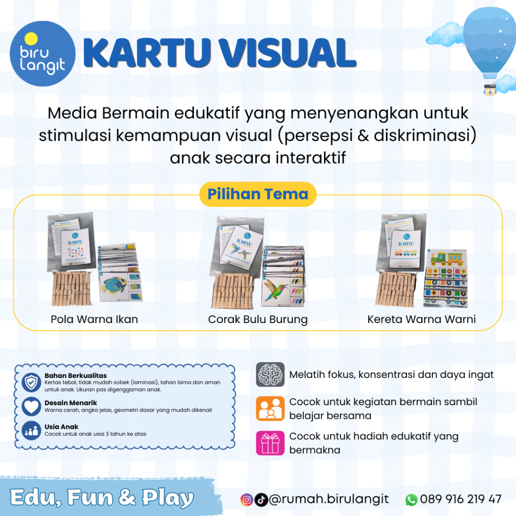 Biru Langit - Kartu Visual Mainan Edukasi Anak / Flashcard Diskriminasi Persepsi Visual Belajar Pola