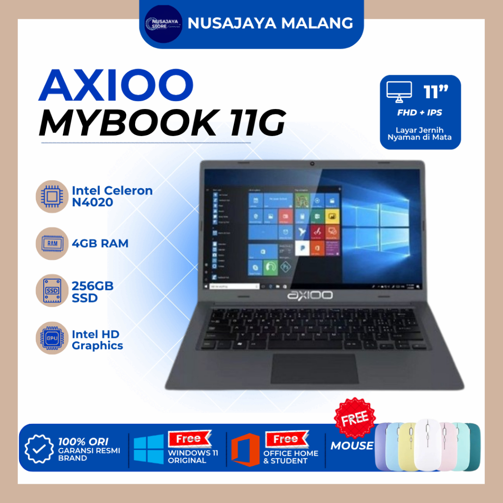 Axioo MyBook 11G Intel N4020 RAM 4GB SSD 256GB 11"HD windows 10 PRO