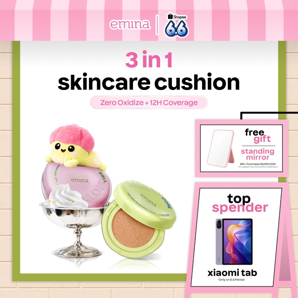 NEW Emina Glow & Matte 3in1 Skincare Cushion SPF 50 PA++++ 13 G | Flawless Lightweight Make Up Found