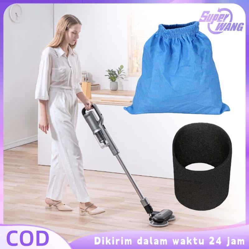 1set Kantong Filter Vacuum Cleaner Filter Bag Vacuum Cleaner Basah Kering Bahan Kain Biru Dan Busa H