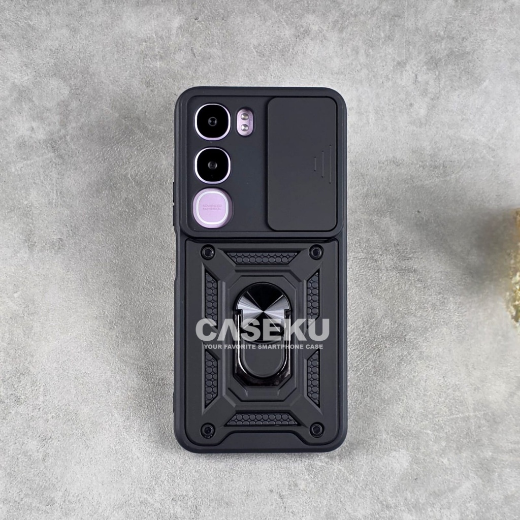 Case Infinix Smart 20 4G Armor Slide Protect Kamera Case Robot + RingStand Case Black Infinix Smart 