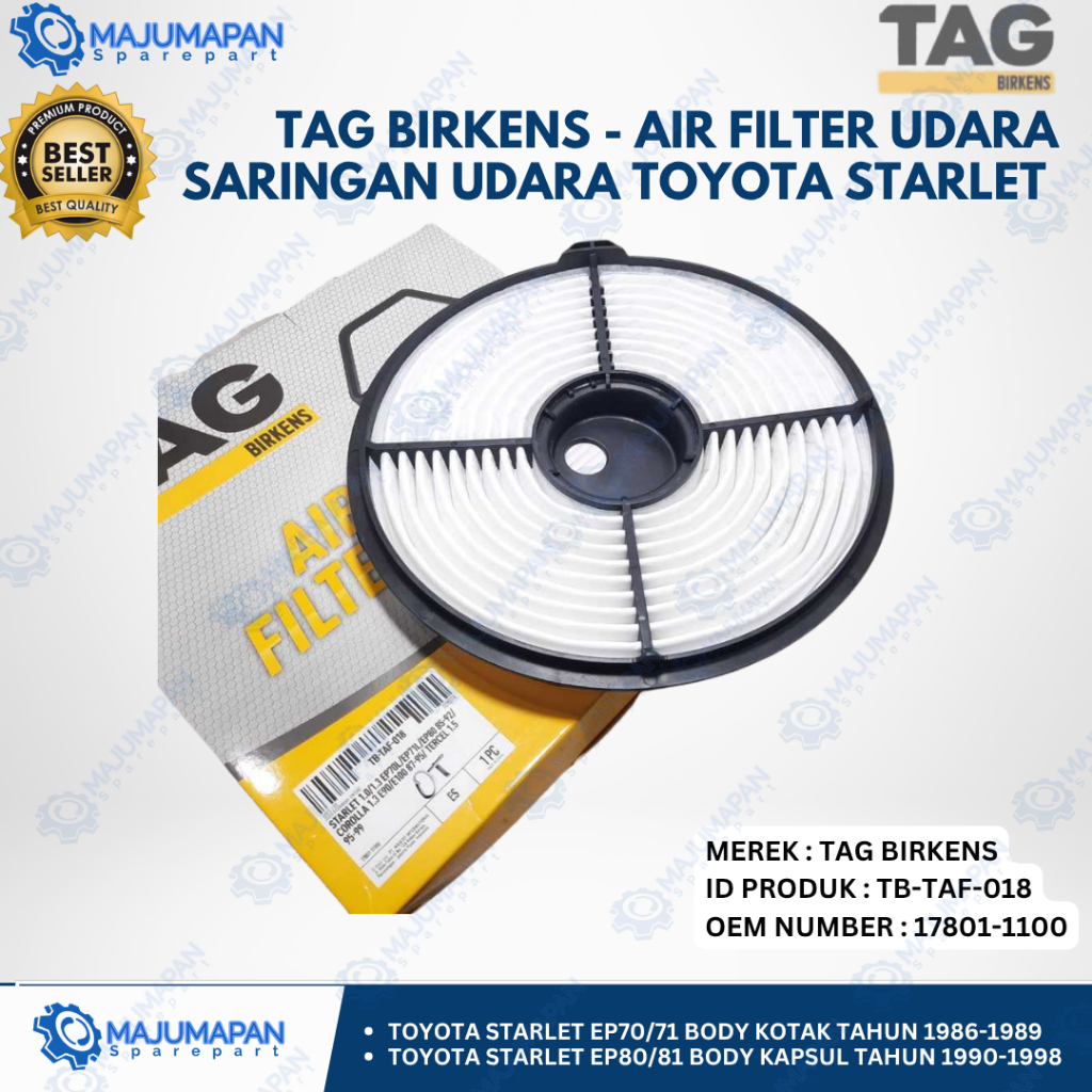 TAG BIRKENS - AIR FILTER UDARA SARINGAN UDARA TOYOTA STARLET TB - TAF - 018