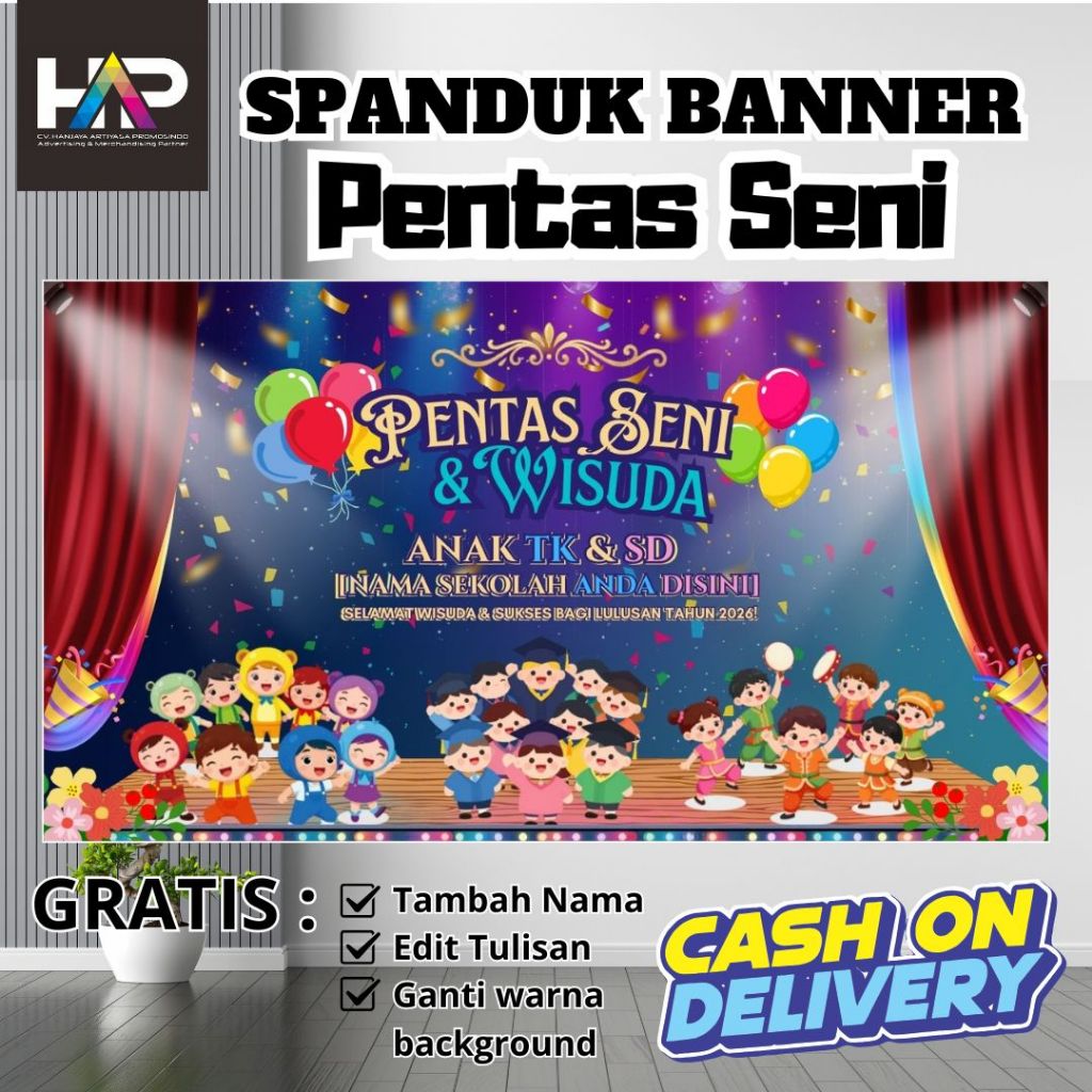 Dekorasi Graduation Pentas Seni / Wisuda  Banner Wisuda Custom Logo Nama Sekolah Universitas Instans