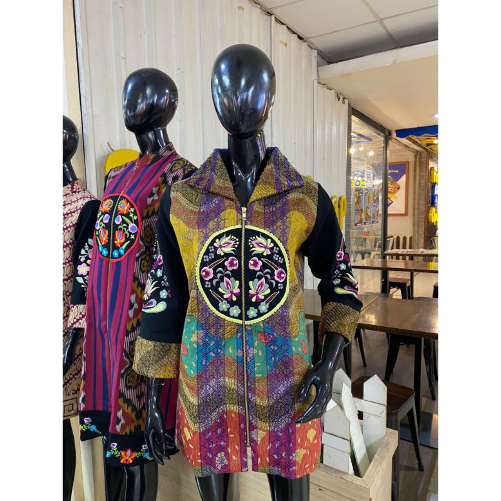 ATASAN BATIK WANITA BAHAN TENUN LAPISAN FURING TRIKODE GOLDEN COMBINASI BORDIRAN MANUAL  JAHITAN EXC