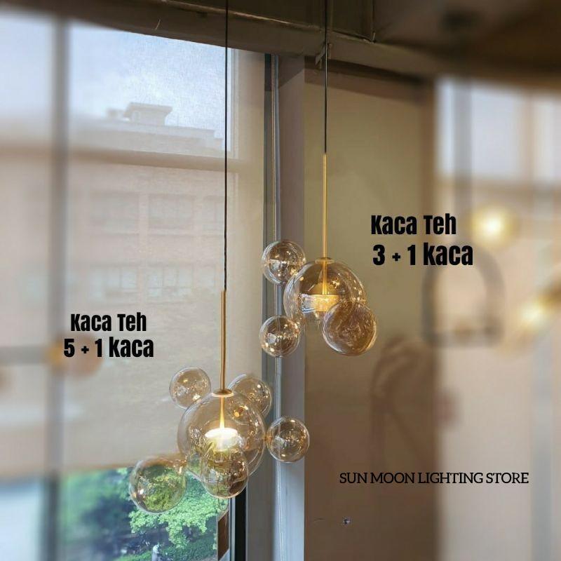 Lampu Gantung Gold Kaca Bulat Ruang Tamu Kamar Tidur
