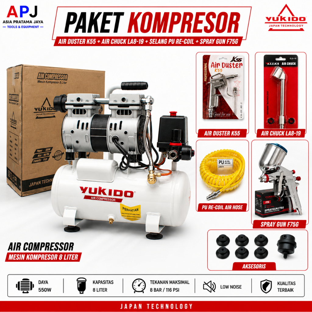 PAKET Mesin Kompresor Angin Listrik Direct Compressor 550W 10L Mesin Pompa Angin / Kompresor Udara A