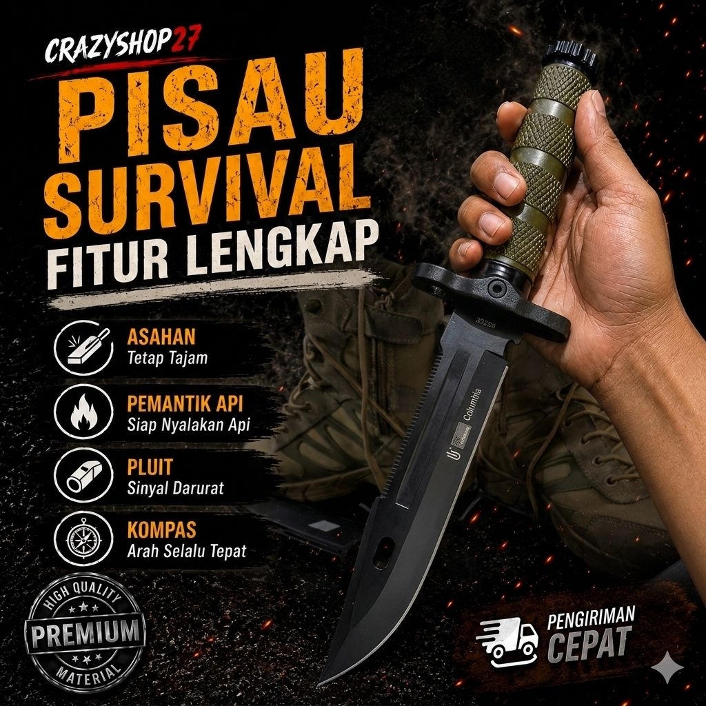 Pisau Survival Fitur Lengkap / Pisau Camping Outdoor / Survival kit