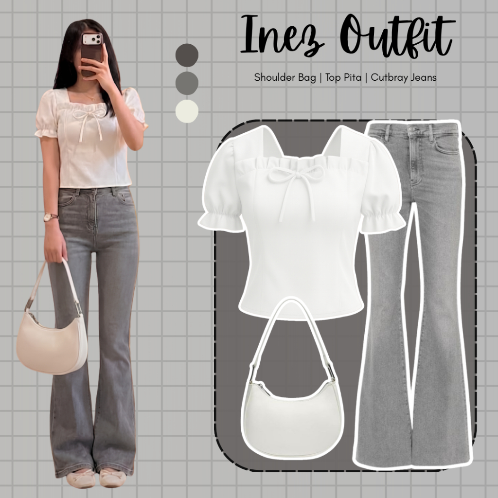 [OOTD KOREAN LOOK] Setelan Wanita Inez 3-in-1 Aesthetic | Shoulder Bag Sabit+Kiyora Top Pita+Celana 