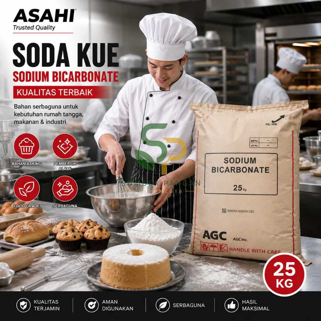 Asahi Soda Kue Baking Soda Japan Sodium Bicarbonate Karung Grosir Industri Asli 25kg