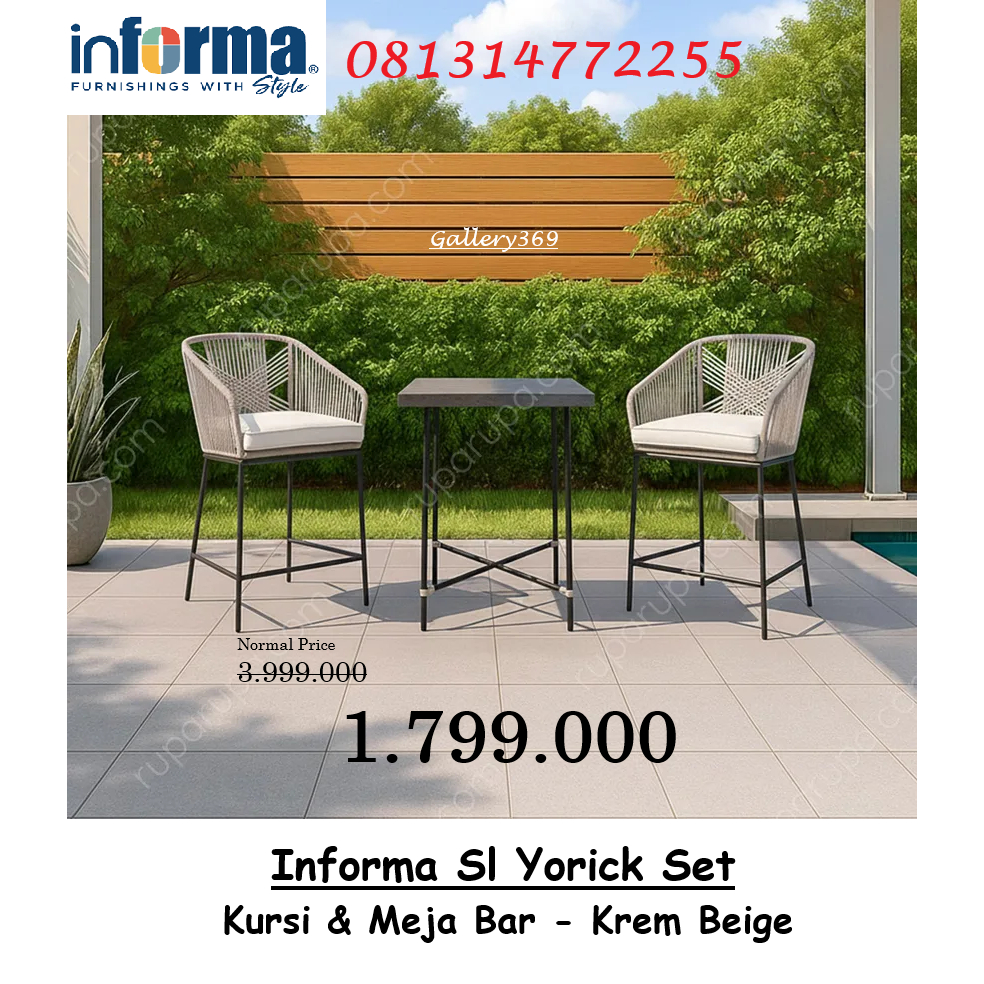 INFORMA Sl Yorick Set Kursi & Meja Bar - Krem Beige