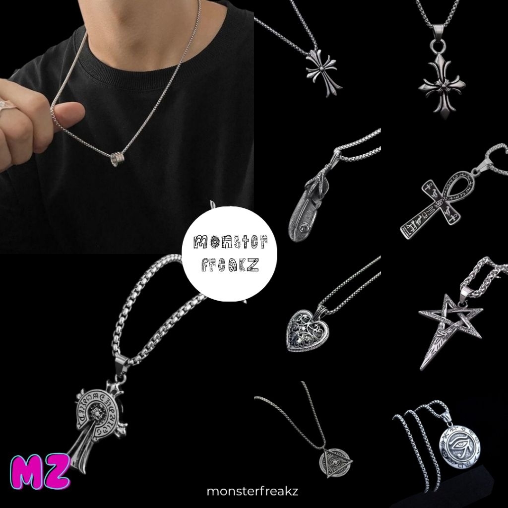 Kalung Rantai Stainless Liontin Salib Pria Aesthetic
