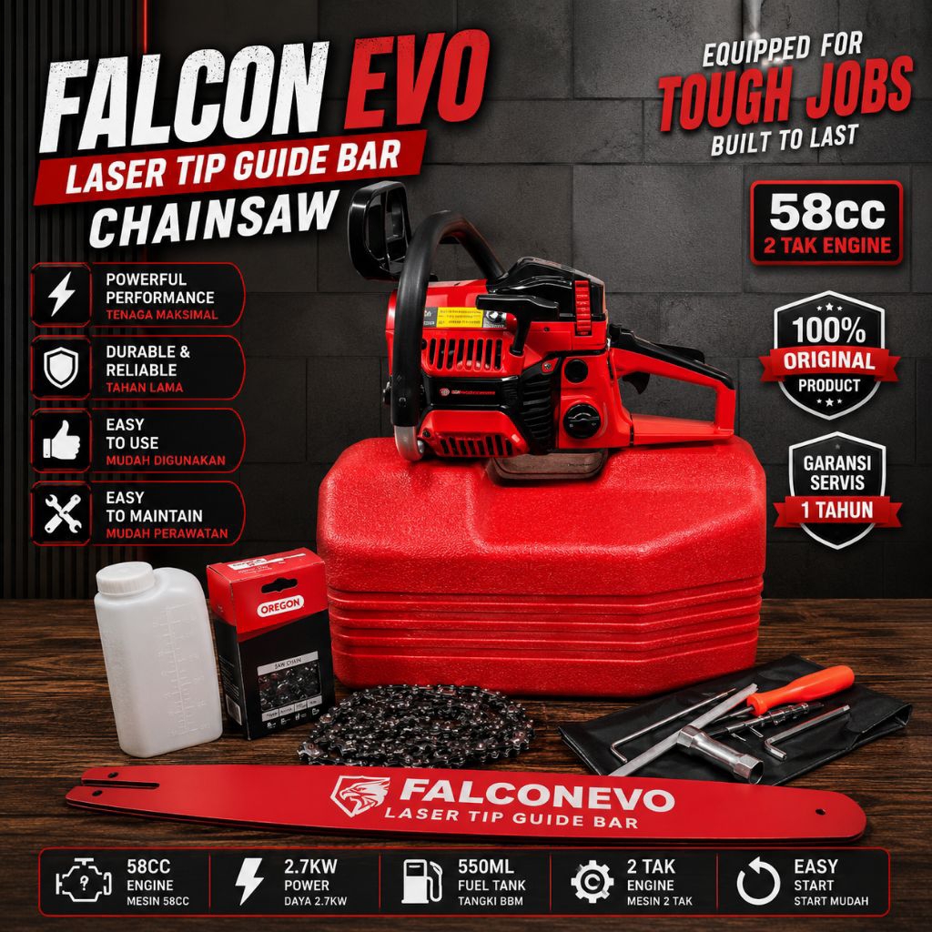 BARANG BERKUALITAS CHAINSAW/SENSO FALCON BAR 25 INCH GERGAJI KAYU FALCON 9000 BAR 25 FULLSET SIAP PA