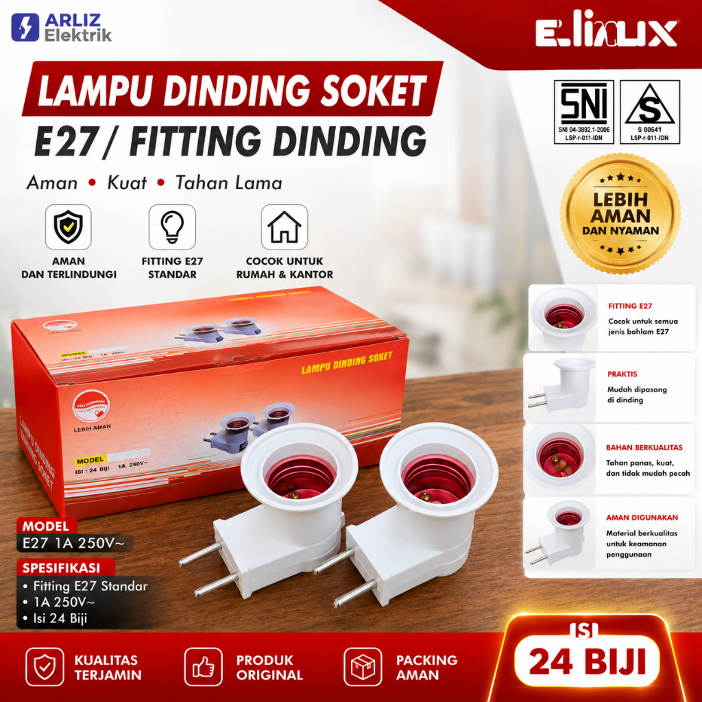 Linux LX-820 Fitting Lampu Colok Soket Lampu Dinding Colokan Bohlam 1A 250V Original